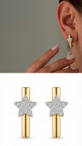 Gold Cz Pave Star Motif Smooth C Hoop Stud Earrings wholesale jewelry VIP 14K EARRINGS  Catwalk Jewellery Europe