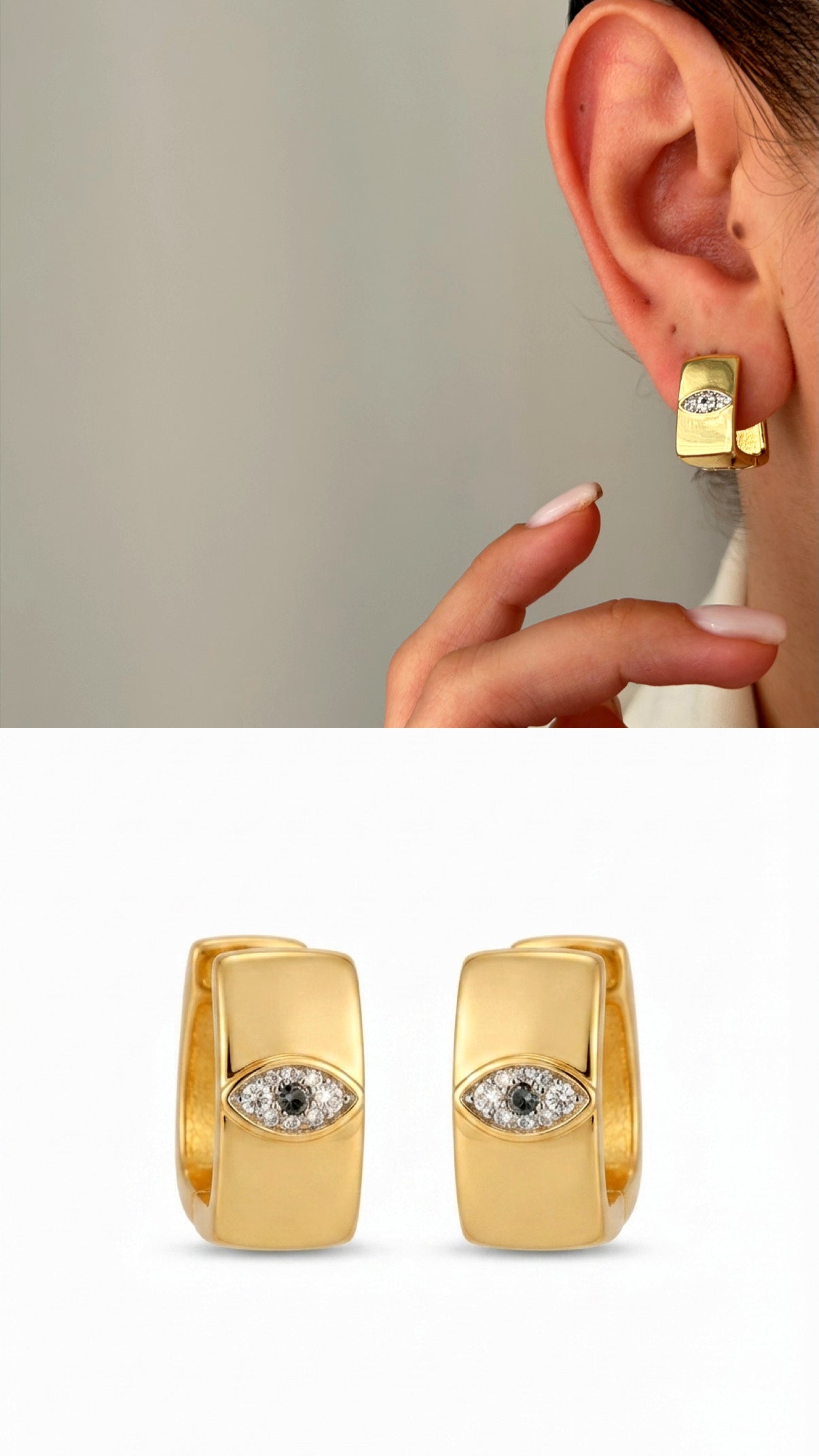 Gold Cz Pave Evil Eye Wide Huggie Hoop Earrings wholesale jewelry VIP 14K EARRINGS  Catwalk Jewellery Europe