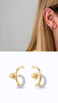 Gold Cz Pave Curved Swirl Front To Back Earrings wholesale jewelry VIP 14K EARRINGS  Catwalk Jewellery Europe