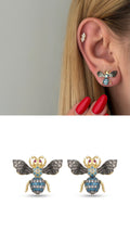 Two Tone Blue Cz Pave Bumblebee Insect Stud Earrings wholesale jewelry VIP 14K EARRINGS  Catwalk Jewellery Europe