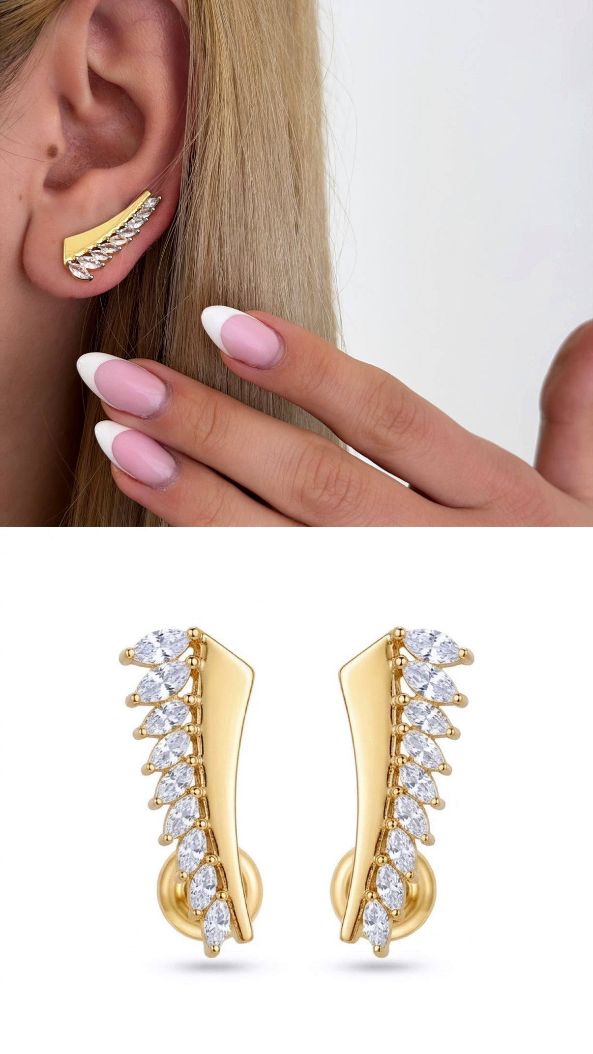 Gold Cz Pave Marquise Cut Curved Ear Climber Earrings wholesale jewelry VIP 14K EARRINGS  Catwalk Jewellery Europe