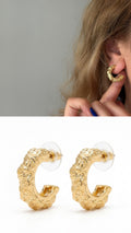 Gold Hammered Texture Chunky C Hoop Stud Earrings wholesale jewelry VIP 14K EARRINGS  Catwalk Jewellery Europe