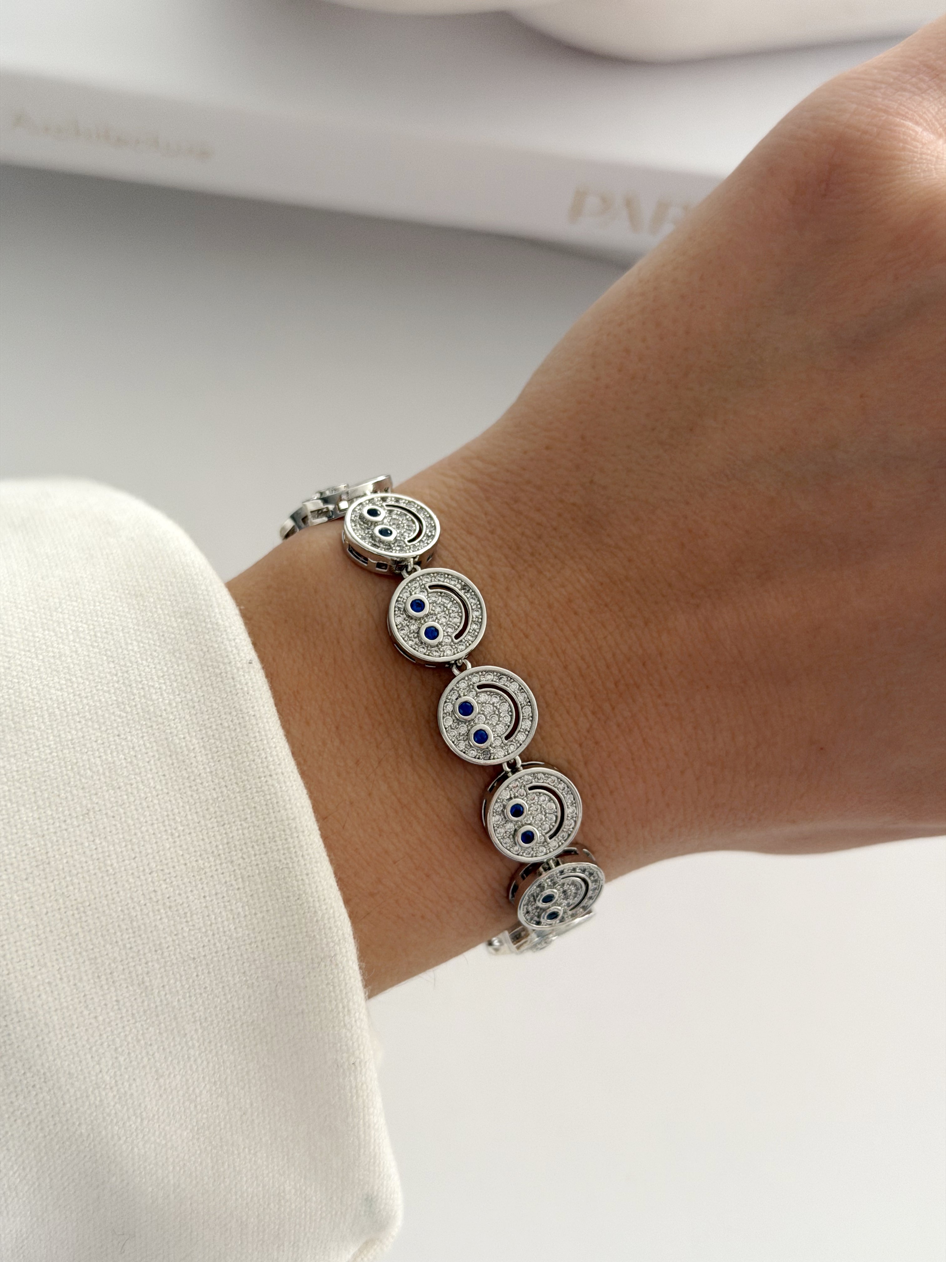 Silver Cz Pave Smiley Face Motif Link Bracelet wholesale jewelry BRACELETS  Catwalk Jewellery Europe