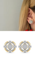 Two Tone Cz Pave Geometric Hexagon Halo Stud Earrings wholesale jewelry VIP 14K EARRINGS  Catwalk Jewellery Europe