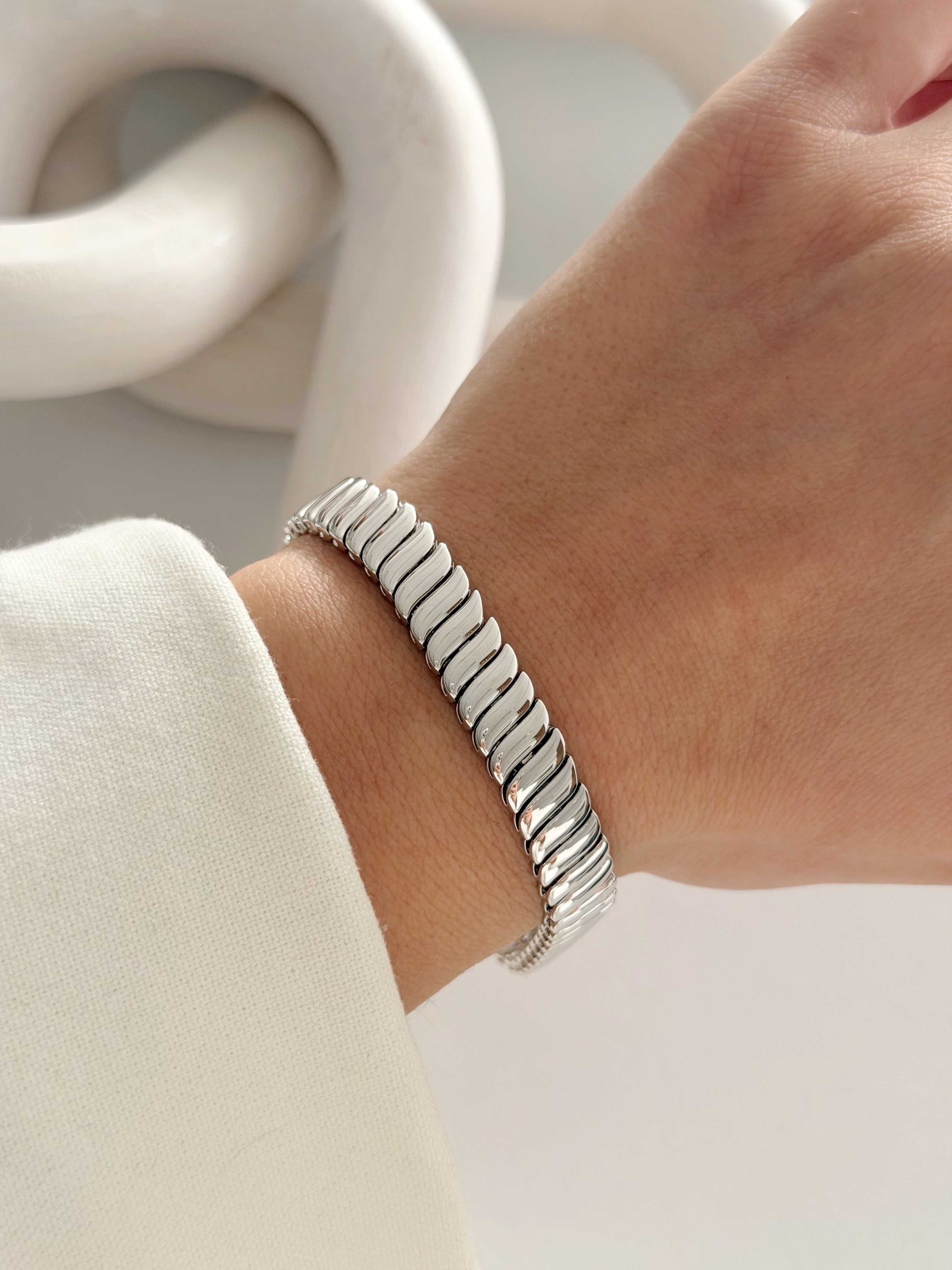 Silver Ribbed Tubogas Stretch Link Bracelet wholesale jewelry BRACELETS  Catwalk Jewellery Europe