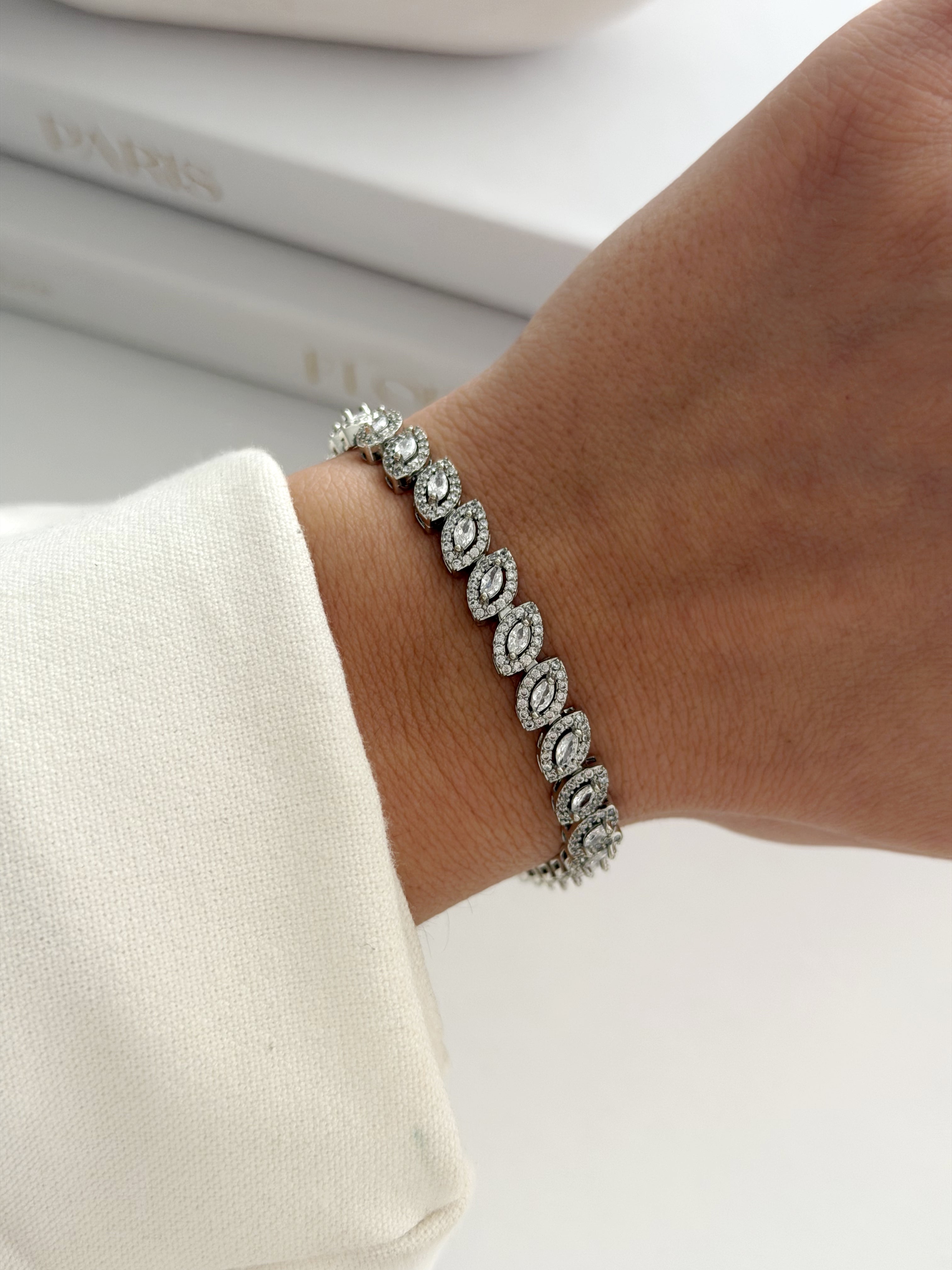 Silver Marquise Cut Cz Halo Tennis Bracelet wholesale jewelry BRACELETS  Catwalk Jewellery Europe