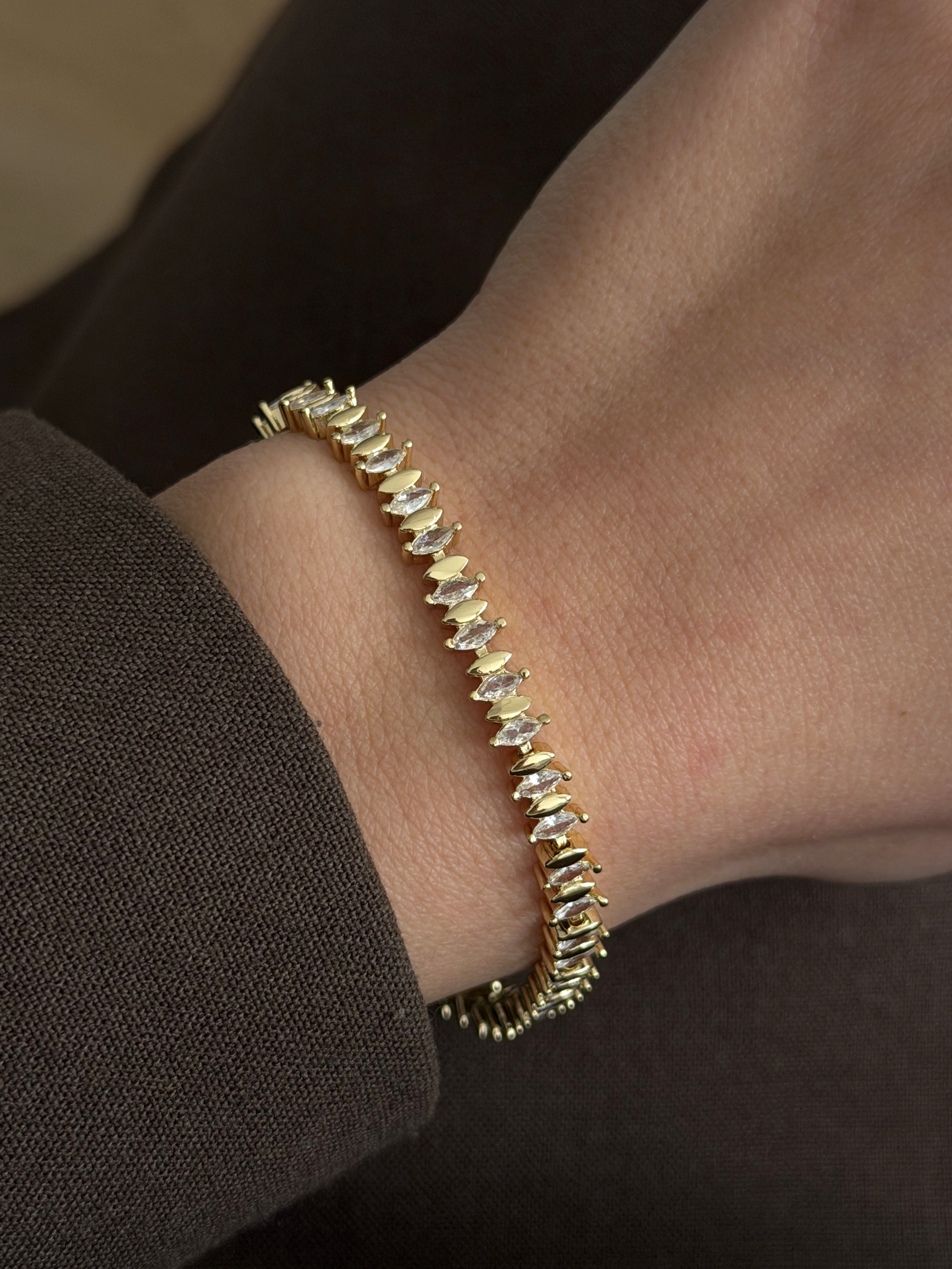 Gold Marquise Cut Cz Tennis Bracelet wholesale jewelry BRACELETS  Catwalk Jewellery Europe