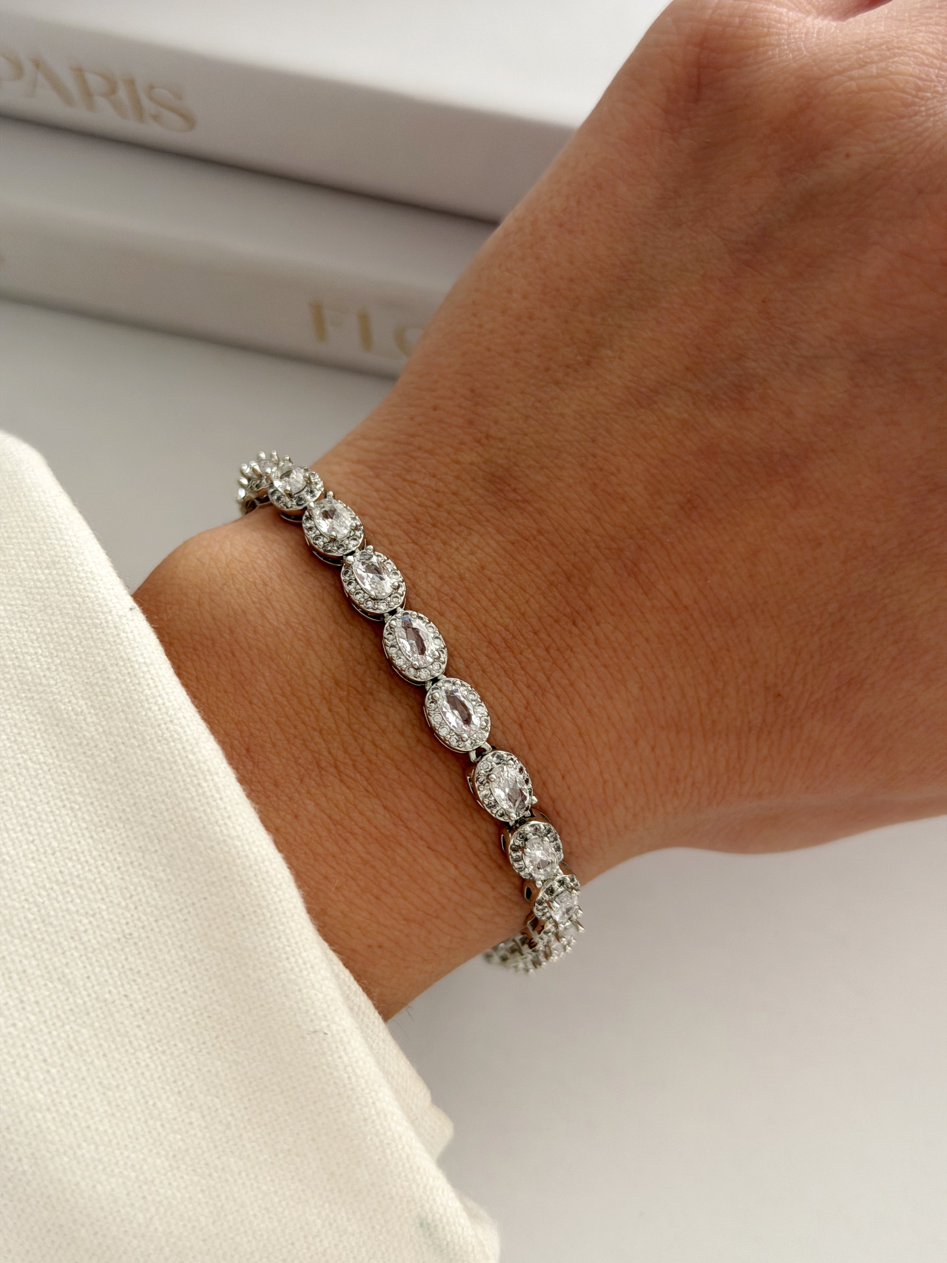 Silver Oval Cut Cz Halo Tennis Bracelet wholesale jewelry BRACELETS  Catwalk Jewellery Europe