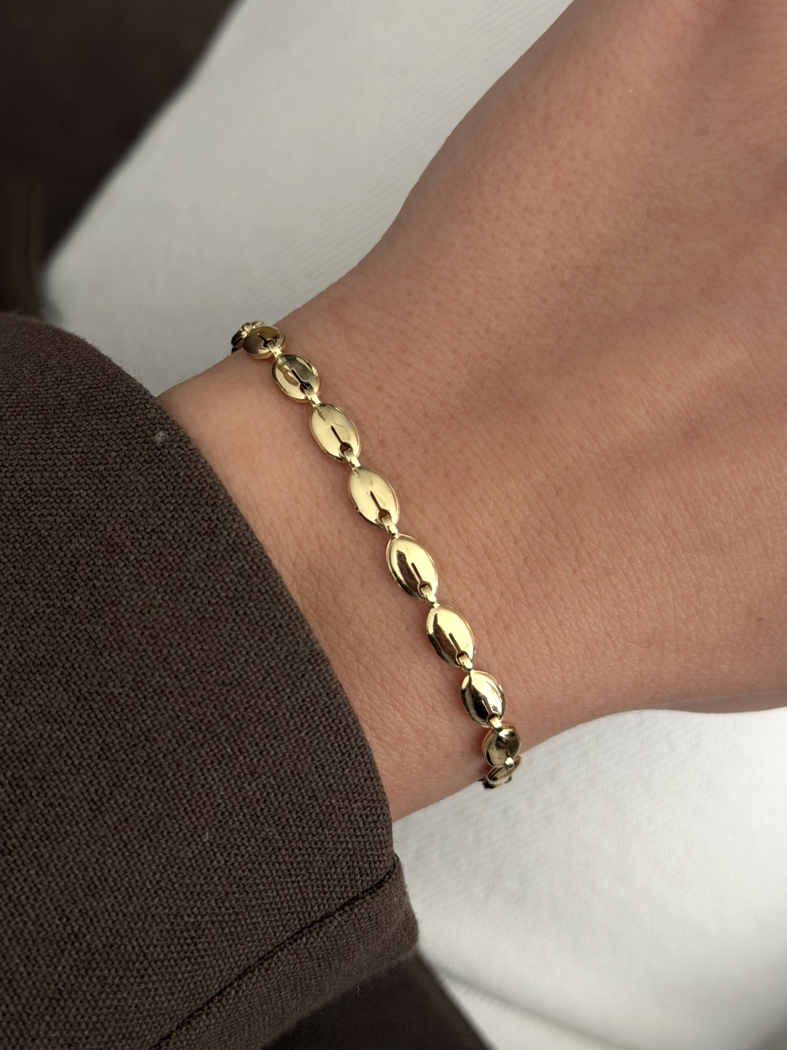 Gold Solid Coffee Bean Link Bracelet wholesale jewelry BRACELETS  Catwalk Jewellery Europe