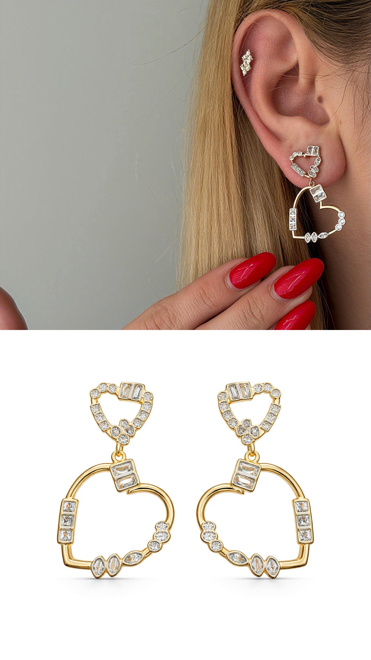 Gold Cz Accent Double Open Heart Dangle Earrings wholesale jewelry VIP 14K EARRINGS  Catwalk Jewellery Europe