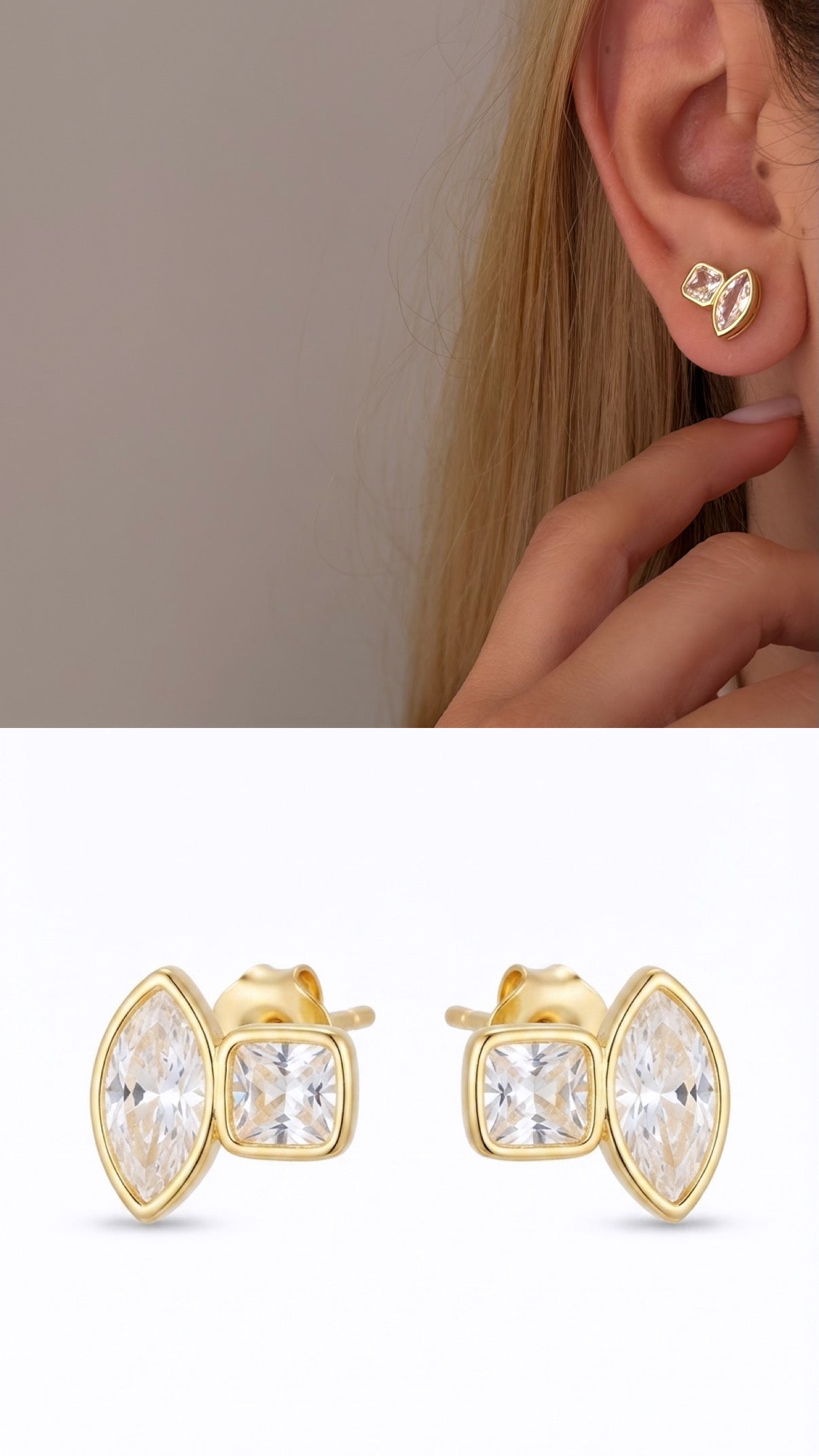 Silver Emerald Cut Cz Bezel Stud Earrings wholesale jewelry VIP 14K EARRINGS  Catwalk Jewellery Europe