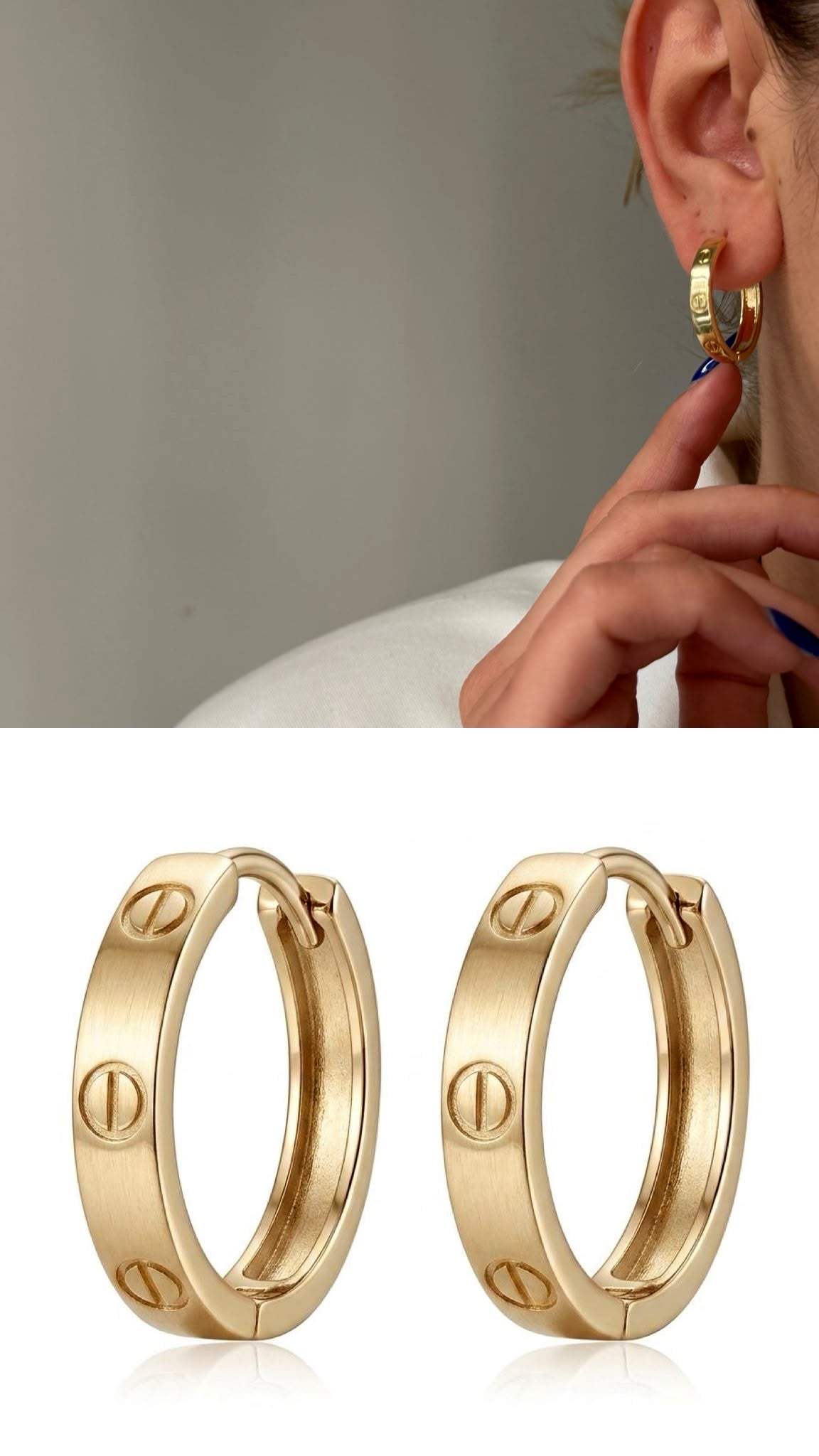 Gold Screw Motif Stamped Huggie Hoop Earrings wholesale jewelry VIP 14K EARRINGS  Catwalk Jewellery Europe