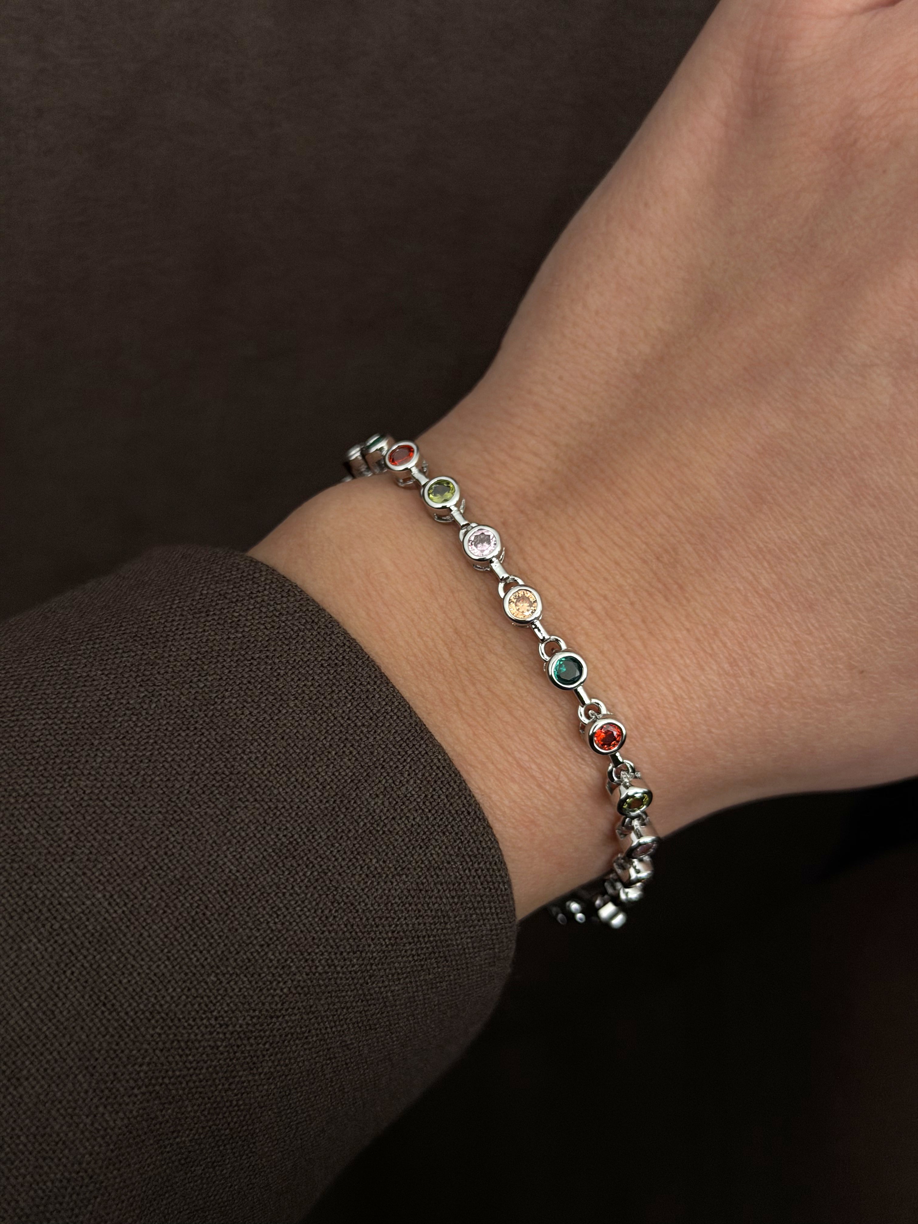 Silver Multi Color Bezel Set Cz Tennis Bracelet Alternate Angle wholesale jewelry BRACELETS  Catwalk Jewellery Europe