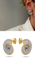 Two Tone Nautilus Shell Cz Pave Sapphire Accent Siren Chic Aesthetic Stud Earrings wholesale jewelry VIP 14K EARRINGS  Catwalk Jewellery Europe